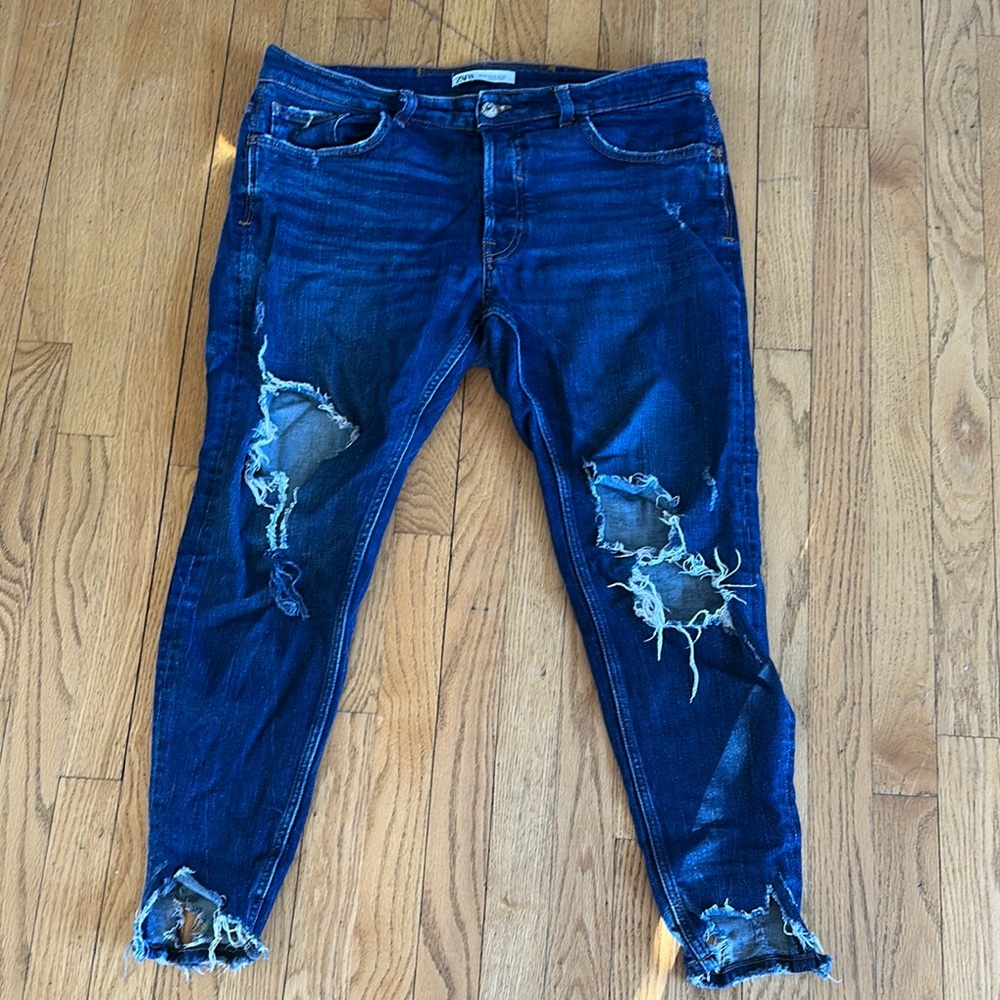 Distressed Blue Jeans